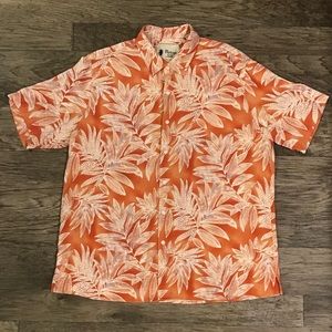 Vintage Silk Men’s Orange Tropical Hawaiian Short Sleeve Button Down Shirt XL